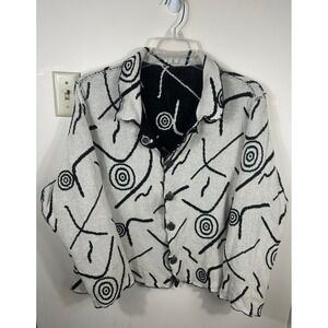 VTG Winding River Jacket Women XL Black White Reversible Abstract Button Front